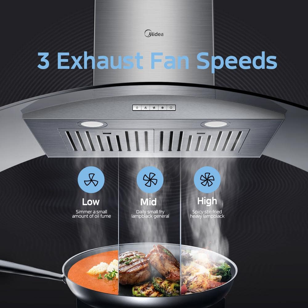 Midea 30" Stainless Steel Convertible Curved Glass Range Hood