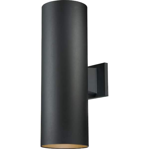 Large 2-Light Black Aluminum Integrated LED Outdoor/Indoor Wall Mount Cylinder Light Sconce
