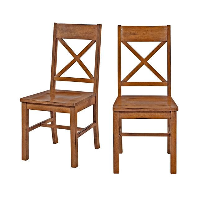 Antique Brown Cross-Back Solid Wood Dining Chair Set