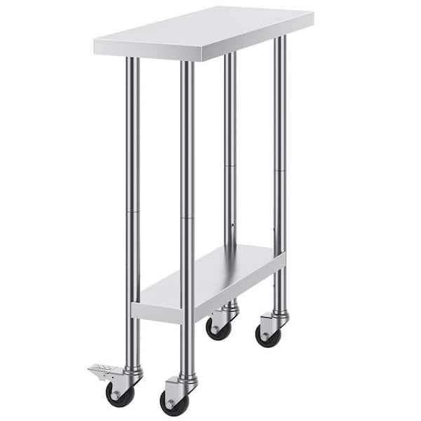 SVOPES Stainless Steel Work Table 30 in. x 12 in. x 38 in. Food Kitchen Prep Table with 4 Wheels, 3 Adjustable Shelves, Silver