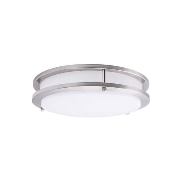 12 in. Brushed Nickel Dimmable LED 4000K Neutral White Flush Mount Light