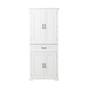 29.9 in. W x 15.7 in. D x 72.2 in. H White Linen Cabinet with Doors and Drawer, Adjustable Shelf