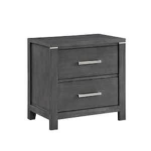 27 in. Gray and Chrome 2-Drawer Wooden Nightstand