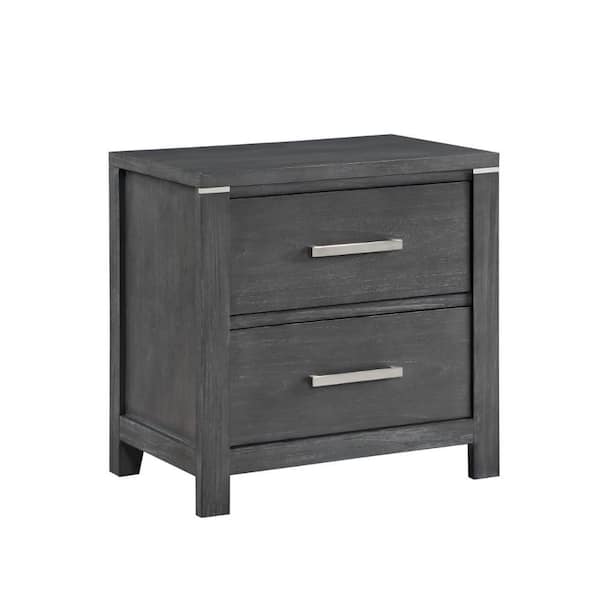 Benjara 27 in. Gray and Chrome 2-Drawer Wooden Nightstand