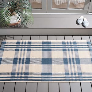 Courtyard Beige/Blue Doormat 3 ft. x 5 ft. Striped Indoor/Outdoor Patio Area Rug
