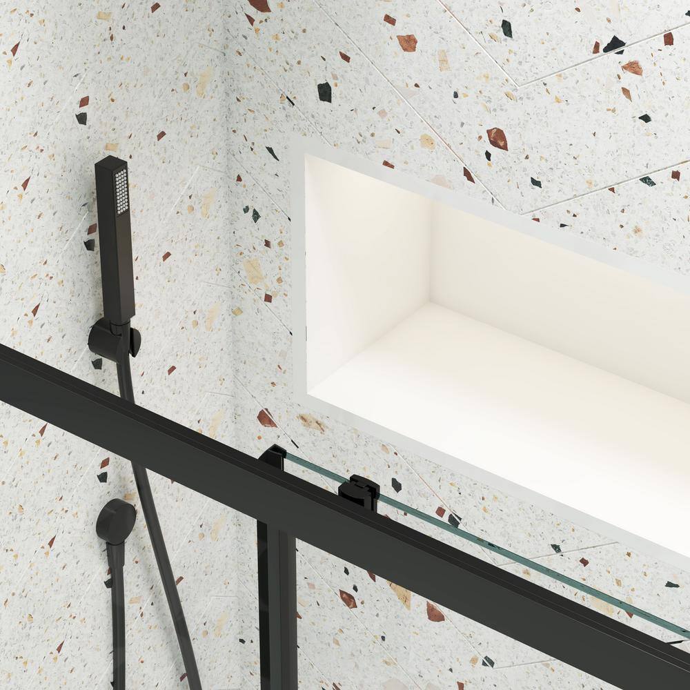 60" Matte Black Sliding Shower Door with Tempered Glass