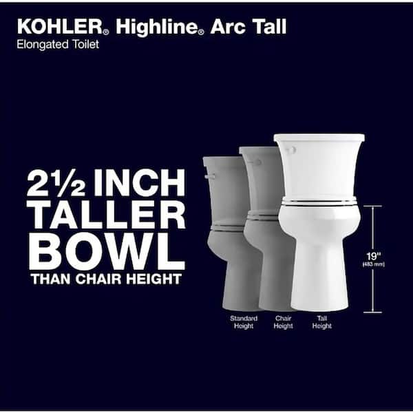 KOHLER Extra Tall Highline Arc Complete Solution 2-piece 1.28 GPF Single  Flush Elongated Toilet in White (Seat Included) 78305-0 - The Home Depot