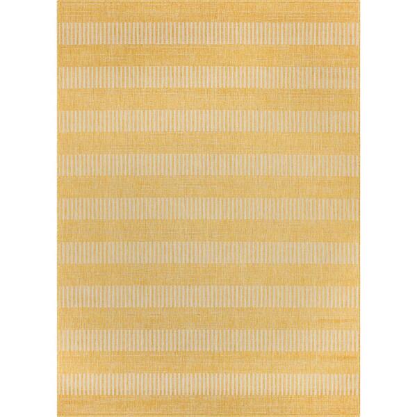 Well Woven Medusa Stria Yellow 7 ft. 10 in. x 9 ft. 10 in. Indoor/Outdoor Area Rug