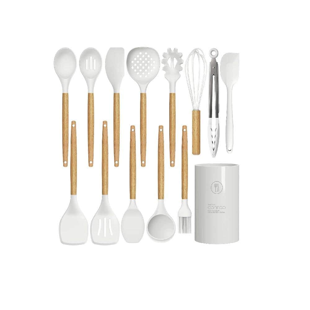 Silicone Cookware Set 19-Piece Cooking Spatula Spoon Wooden Handle Cookware  Non