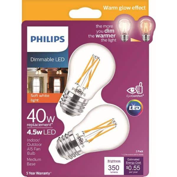Philips 435453 40 Watt Equivalent A15 Medium Standard Base Dimmable LED Light Bulb Soft White 