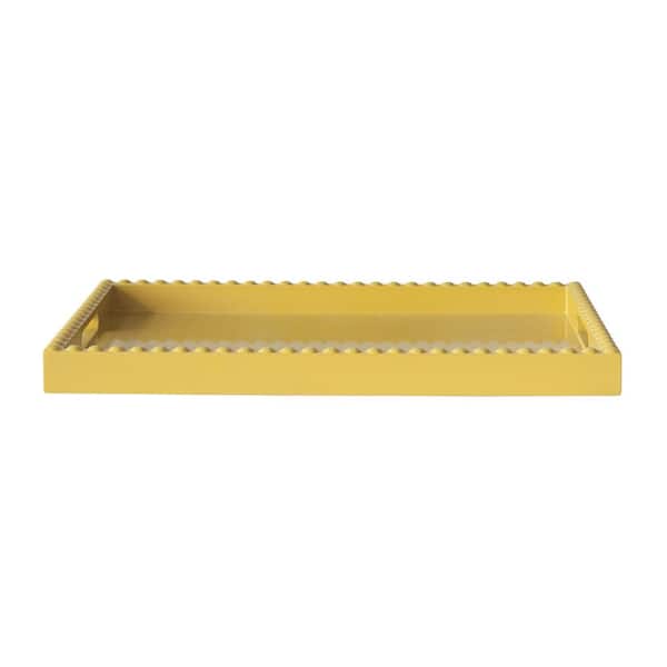 13.2 in. W x 2.2 in. H x 19 in. D Rectangle Yellow Wood Lacquered Serving Tray with Hobnail Edge and Handles