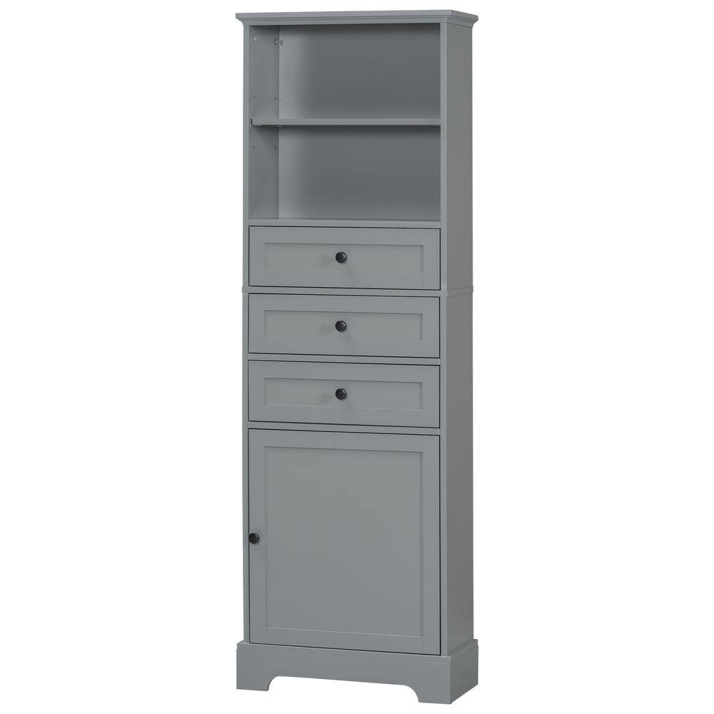 22 in. W x 10.03 in. D x 67.3 in. H Gray Linen Cabinet with 3 Drawers and Adjustable Shelves