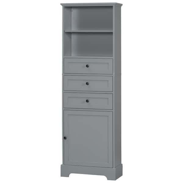 Cesicia 22 in. W x 10.03 in. D x 67.3 in. H Gray Linen Cabinet with 3 Drawers and Adjustable Shelves