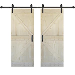 K Series 72 in. x 84 in. Unfinished DIY Solid Wood Double Sliding Barn Door with Hardware Kit