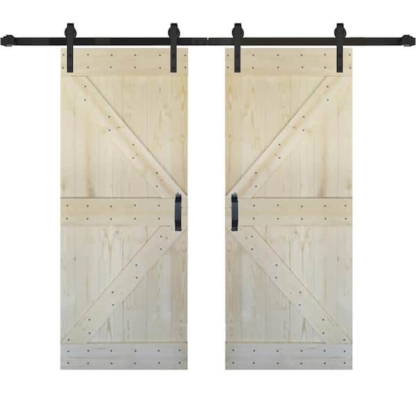 ISLIFE K Series 72 in. x 84 in. Unfinished DIY Solid Wood Double Sliding Barn Door with Hardware Kit
