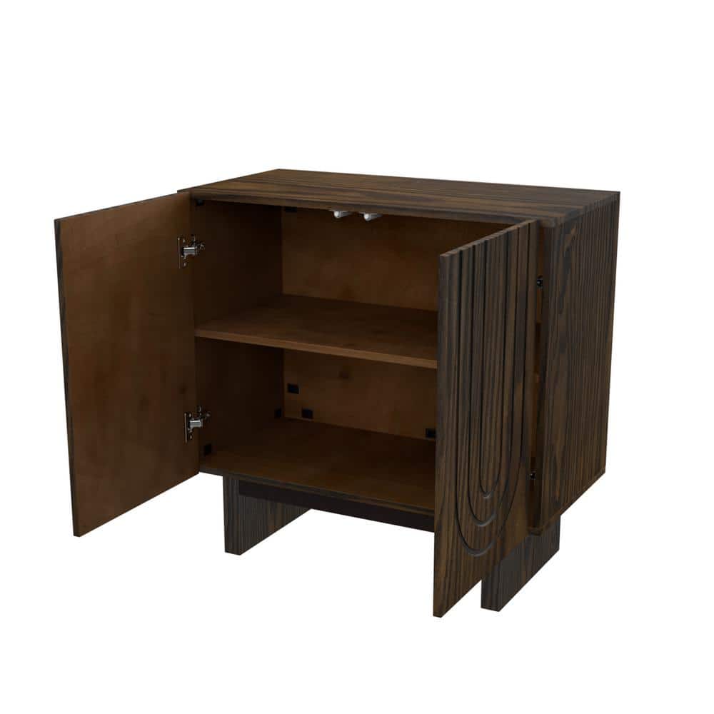 Industrial Brown MDF 2-Door Accent Cabinet with Fluted Design