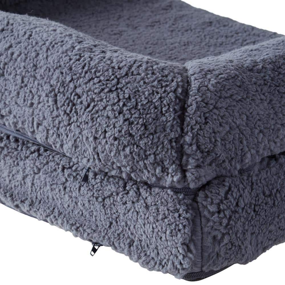 Large Blue Steel Sherpa Sofa Style Dog Bed