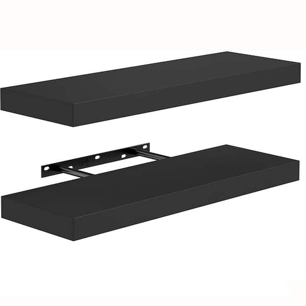 23.6 in. W x 6.7 in. D Black Engineered Wood Decorative Wall Shelf, Set of 2