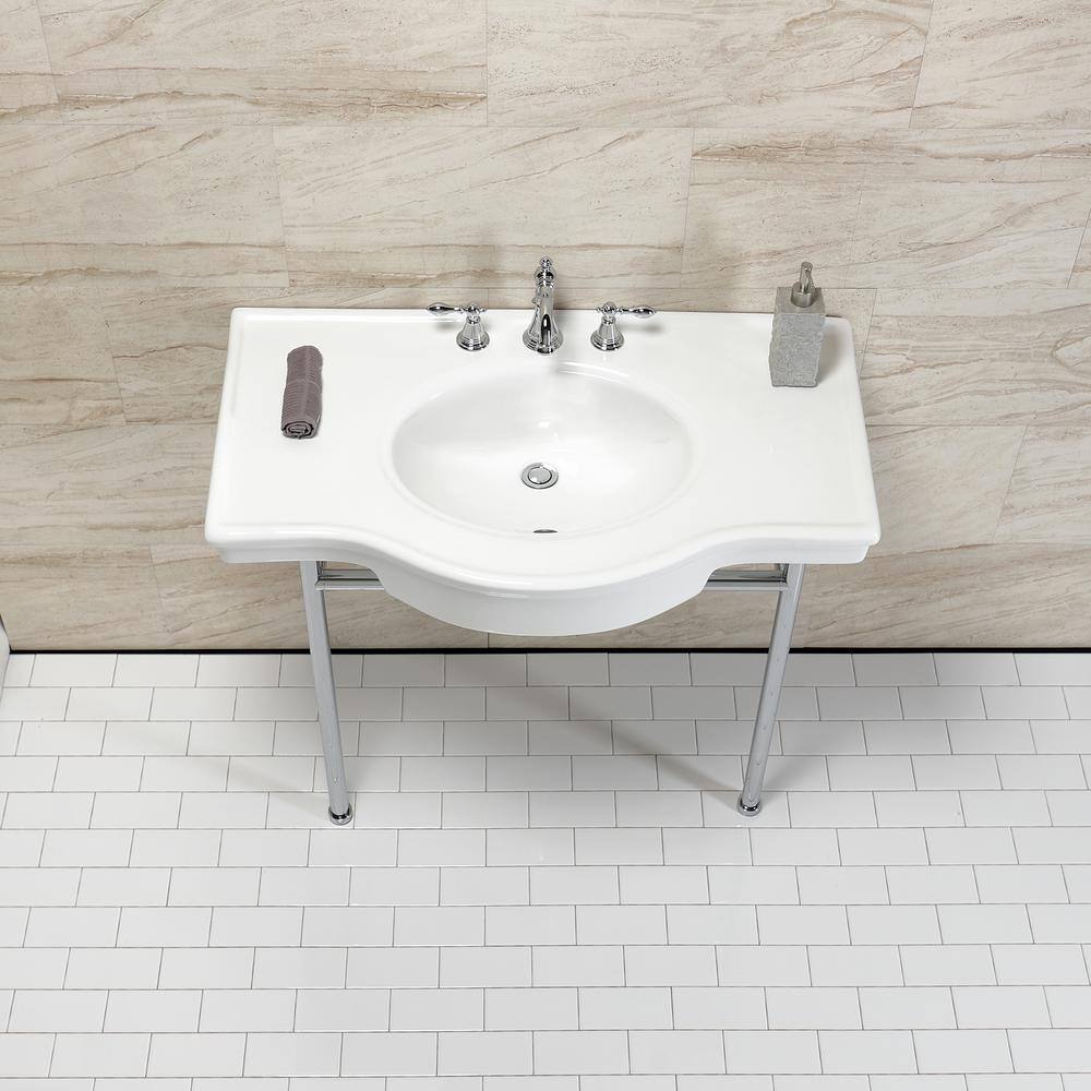 Manchester 37-Inch White Ceramic Console Sink with Stainless Steel Legs