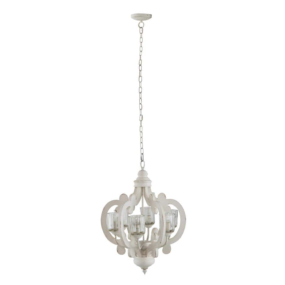 60-Watt 6-Light Cream Wood Farmhouse Chandelier Pendant Light Fixture for Dining Room Living Room No Blub E12 price history on PriceWatchPro