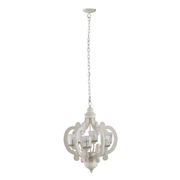 cenadinz 60-Watt 6-Light Cream Wood Farmhouse Chandelier Pendant Light Fixture for Dining Room Living Room No Blub E12