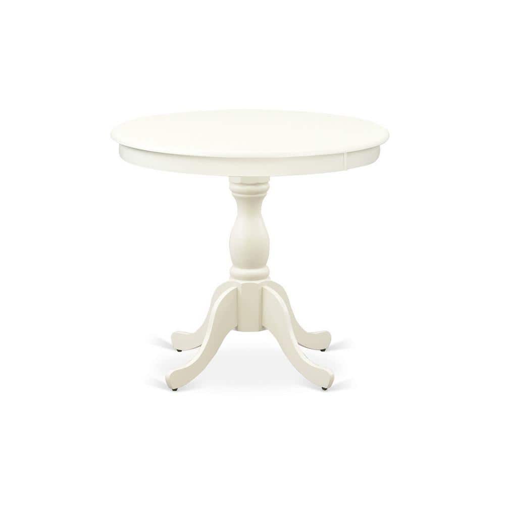Linen White Round Dining Table Set with Beige Upholstered Chairs