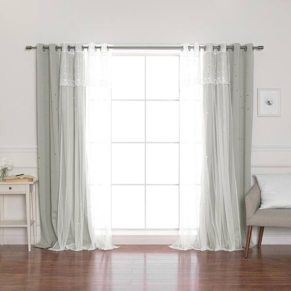 Best Home Fashion 52 In W X 84 L Blackout Dimanche Tulle Sheers And Star Cutout Curtains Grey Mm Gs Starpunch Dove L Blackout Dimanche Tulle Sheers, How To Hang Blackout Curtains With Sheers