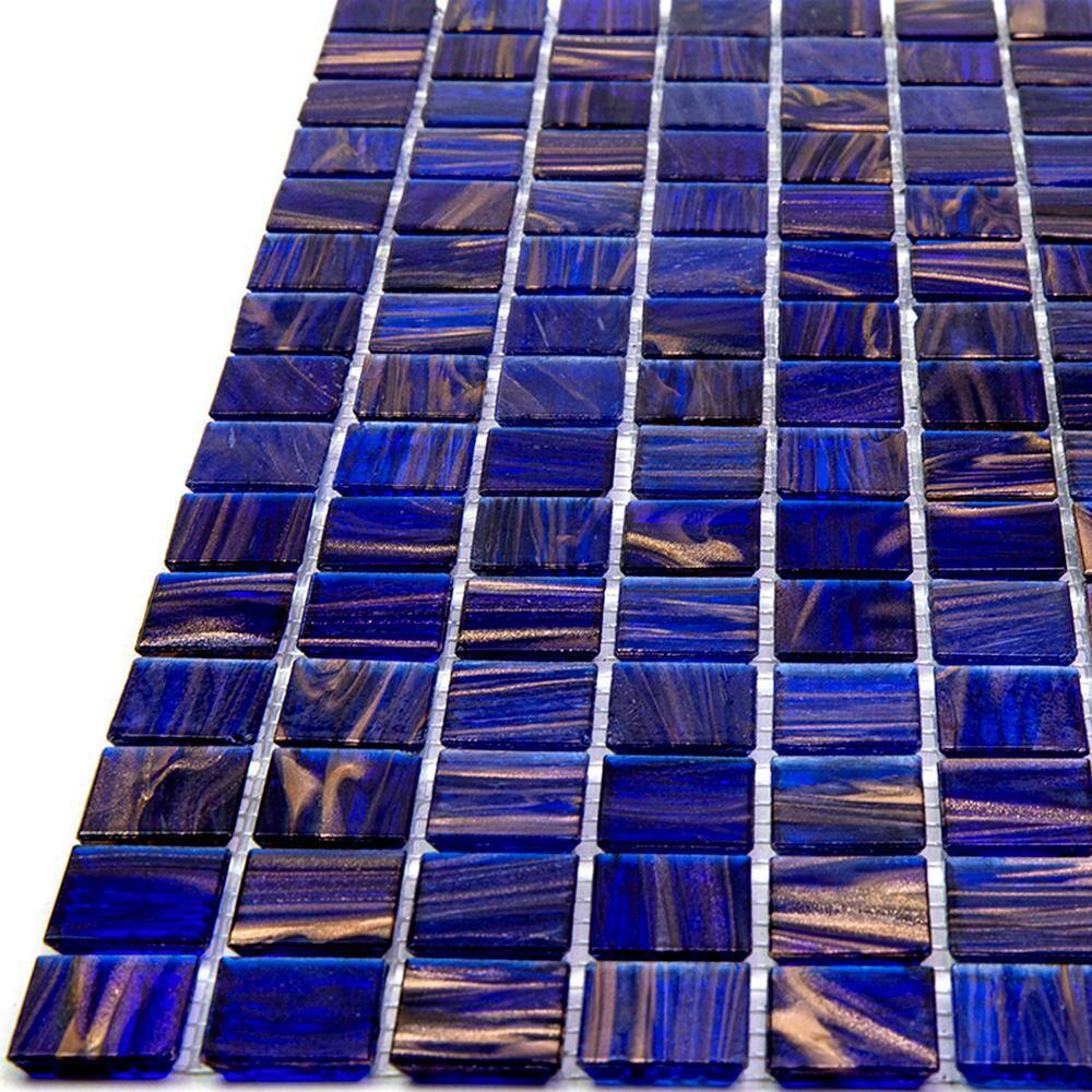 12" x 12" Glossy Blue and Brown Glass Mosaic Tile