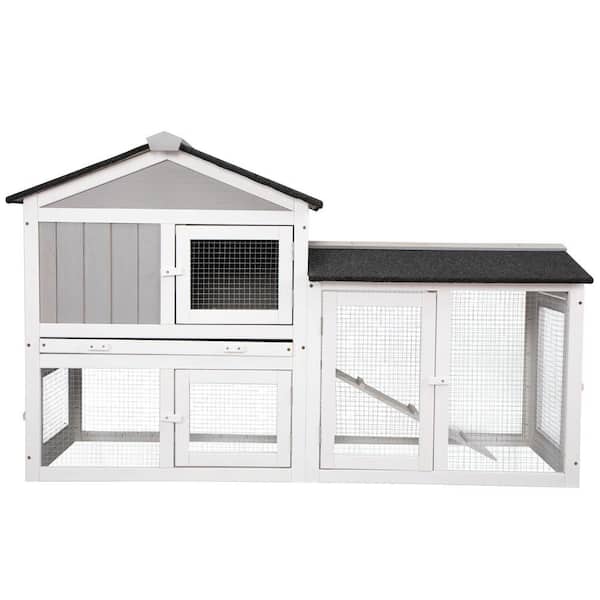 ANGELES HOME Outdoor Wooden Rabbit Hutch Chicken Coop with Removable Tray and Ramp