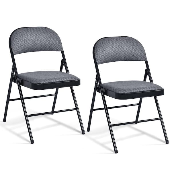 Costway Black Folding Chairs Fabric Upholstered Padded Seat Metal Frame Home Office (Set of 2)