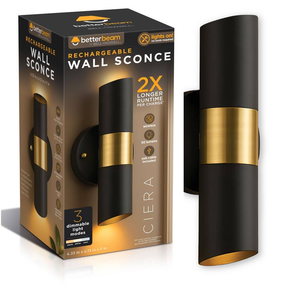 BETTERBEAM Ciera 9 in. Black Gold LED Sconce 4194 - The Home Depot