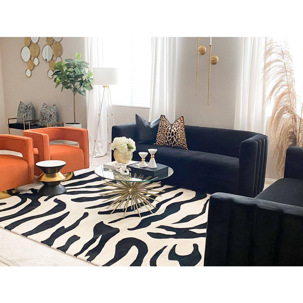 Azizi Transitional Black and Gold Round Stone Top Side Table