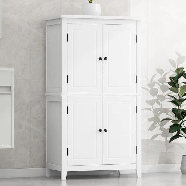 24 in. W x 12 in. D x 43 in. H White MDF Linen Cabinet with 4-Doors in White
