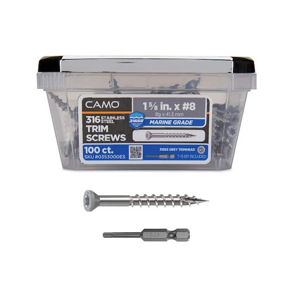 1-5/8 in. #8 316 Stainless Steel Gray Premium Star Drive Trim Screws (100-Count)