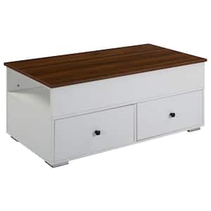 24 in. White and Brown Rectangle Wood Top Coffee Table