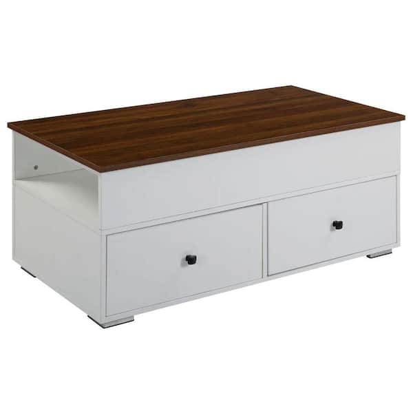 Benjara 24 in. White and Brown Rectangle Wood Top Coffee Table