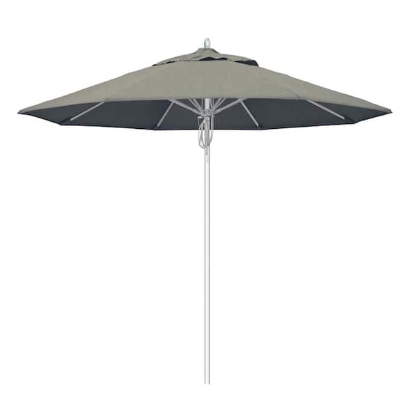 California Umbrella 9 ft. Silver Aluminum Commercial Fiberglass Ribs Market Patio Umbrella and Pulley Lift in Spectrum Dove Sunbrella