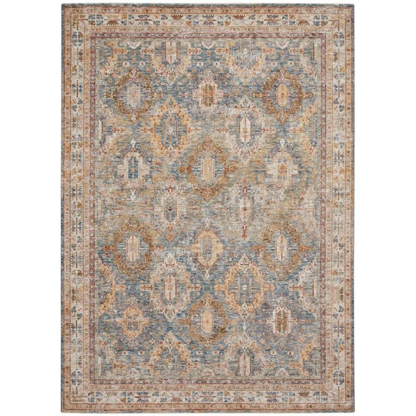 Sahar Blue 9 ft. x 13 ft. Floral Vintage Traditional Area Rug