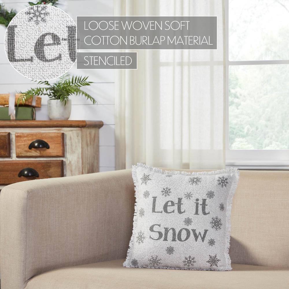 Antique White Burlap Snowflake Let It Snow Pillow 12x12
