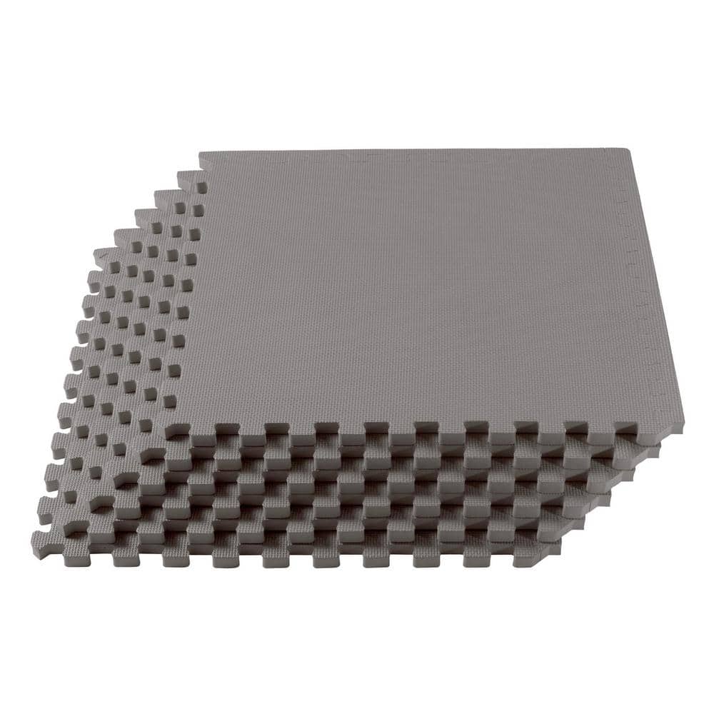 Light Gray EVA Foam Interlocking Gym Floor Tiles, 24 x 24 in