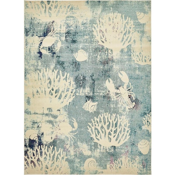 Unique Loom Positano Seashell Light Blue 9' 0 x 12' 0 Area Rug