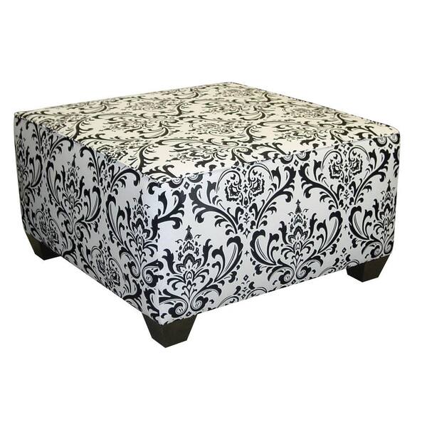 Unbranded Traditions Damask Square Cocktail Ottoman in Black and White