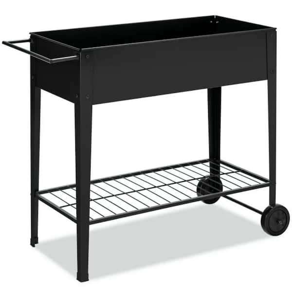 Cubilan Black Iron Elevated Planter Box on Wheels with Non-Slip Legs and Storage Shelf-38 in. x 16 in. x 32.5 in. (L x W x H)