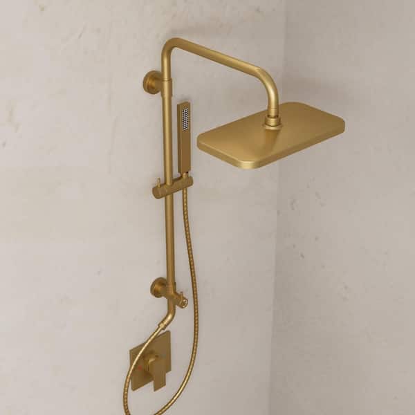 Dual-Function Shower System with Rainfall Shower Head, Handheld Sprayer in Brushed Gold (Valve Included)