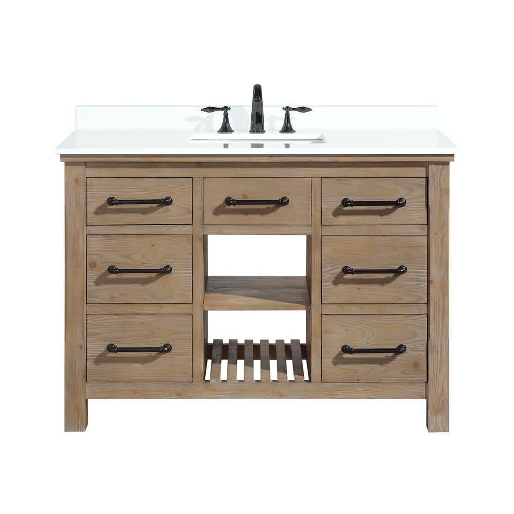 Lauren 48" Weathered Fir Bathroom Vanity with White Stone Countertop