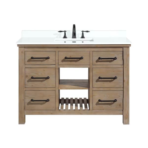 Ari Kitchen and Bath Lauren 48 in. Single Bath Vanity in Weathered Fir with White Engineered Stone Top with White Basin