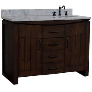 48 in. W x 22 in. D x 36 in. H Single Vanity in Rustic Wood with Jazz White Marble Top with Right Side Basin