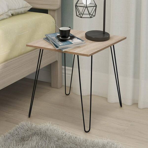 Maypex 19.5 in. W White Oak Square End Table with Metal Hairpin Legs