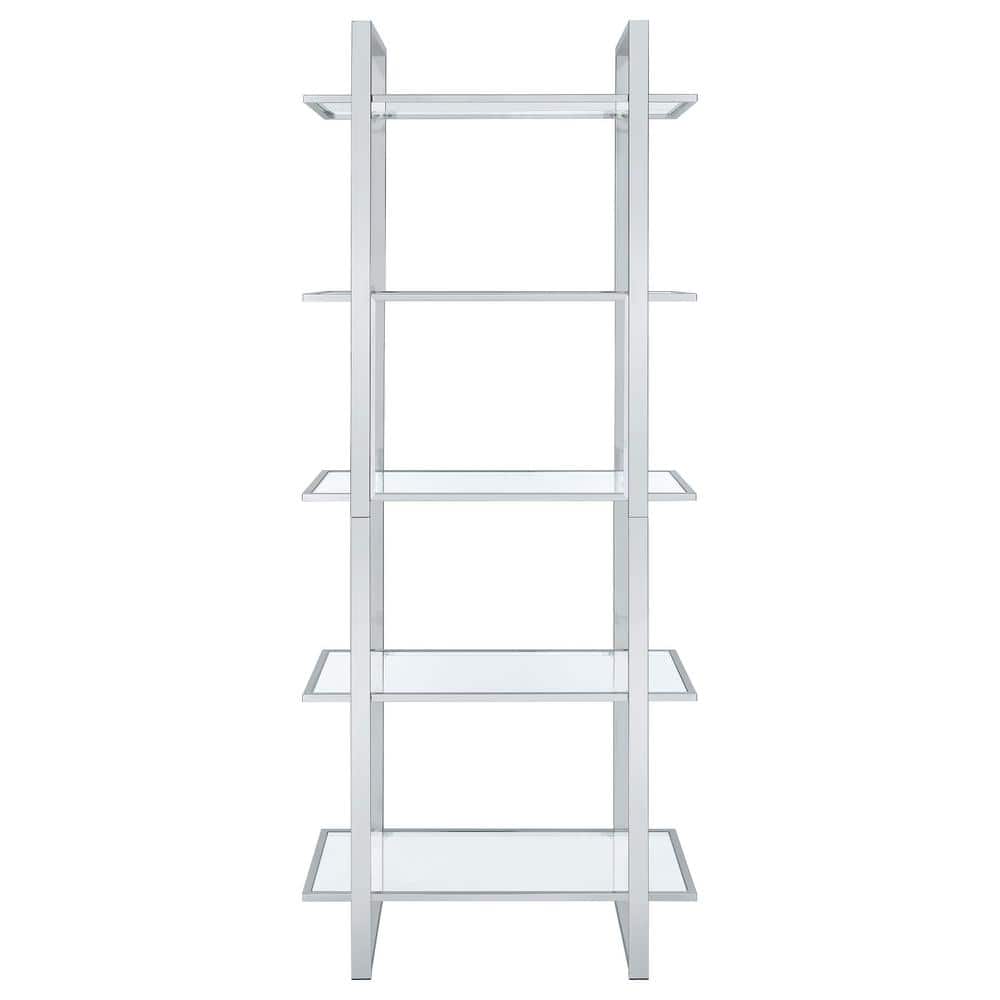 Hartford 79" Silver Chrome and Glass Shelf Bookcase