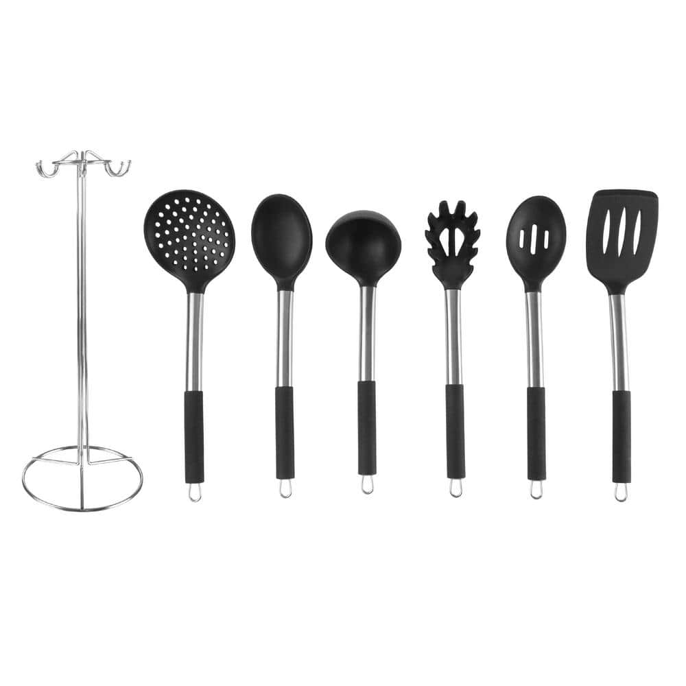 7-Piece Kitchen Utensil Set Stainless-Steel and Silicone Cooking Tools with  Organizing Stand Nonstick and Heat Resistant 840525UNH - The Home Depot